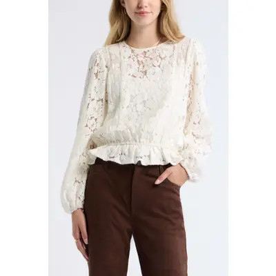 Treasure & Bond Elastic Hem Lace Top in Black at Nordstrom, Size Medium | Nordstrom