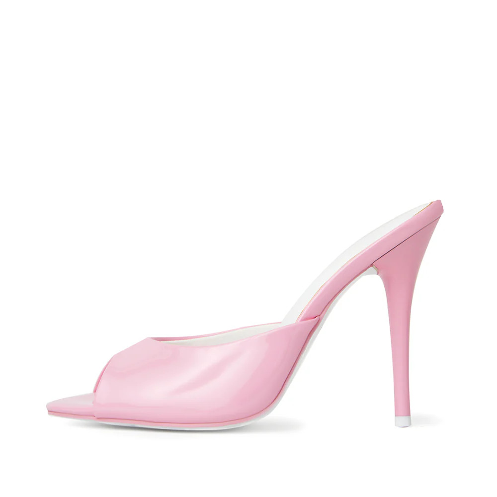Ford Pink Patent Vegan Leather Open Toe Mules | CULT OF COQUETTE