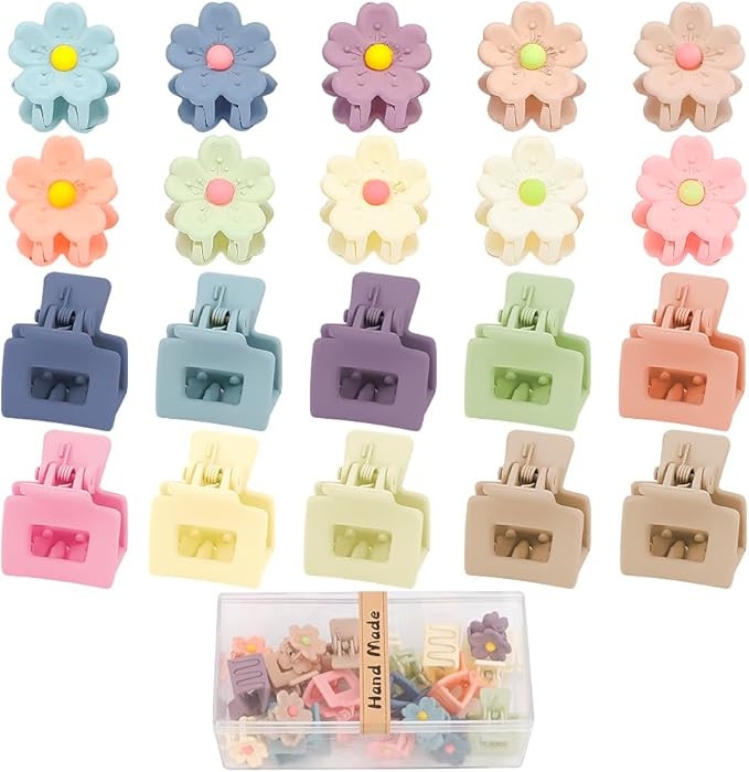 Ahoney 20Pcs Small Claw Clips for Girls Women, Cute 1inch Mini Flower Tiny Hair Clips for Kids De... | Amazon (US)