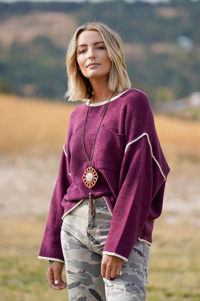 Adilene Textured Sweater - Burgundy | Three Bird Nest