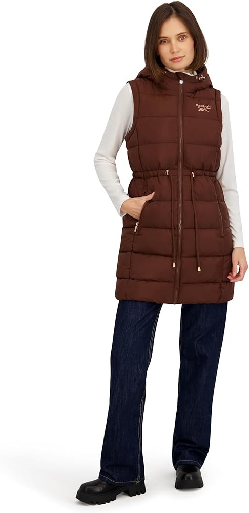 Reebok womens Long Puffer Vest With Hood | Amazon (US)