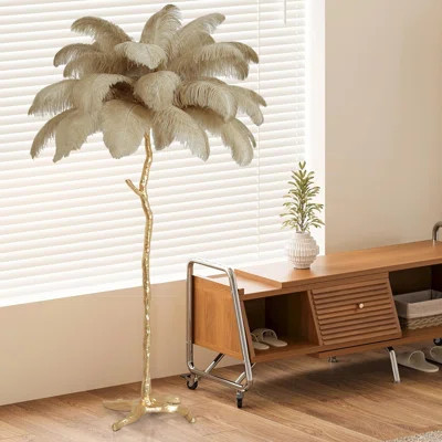 Luxury Resin Ostrich Feather Floor Lamp With 35 Real Feathers, Dimmable LED Lighting For Living Room, Bedroom, Office Decor | Wayfair North America