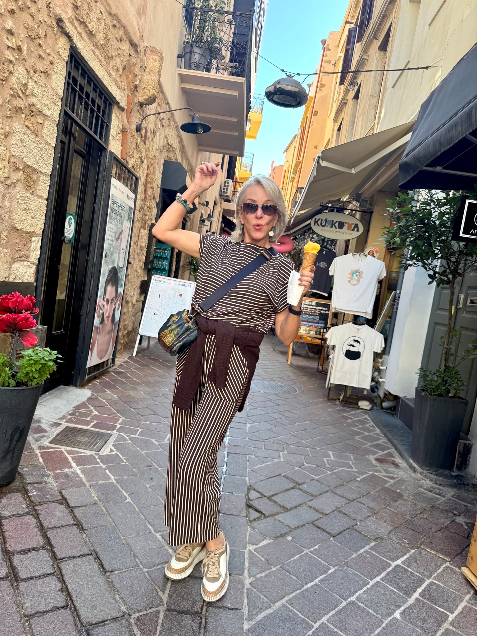 Sets are perfect for travel.
Stripe set with wider crop leg pants
Patricia Nash Designs map shoulder bag. Chloe sneakers for comfort and style 
Style tip

#LTKActive #LTKTravel #LTKFindsUnder50