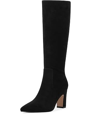 Knee High Boots for Women 3-Inch Chunky Heel Pointed Toe Side Zipper Fall Boots Dressy Comfortabl... | Amazon (US)