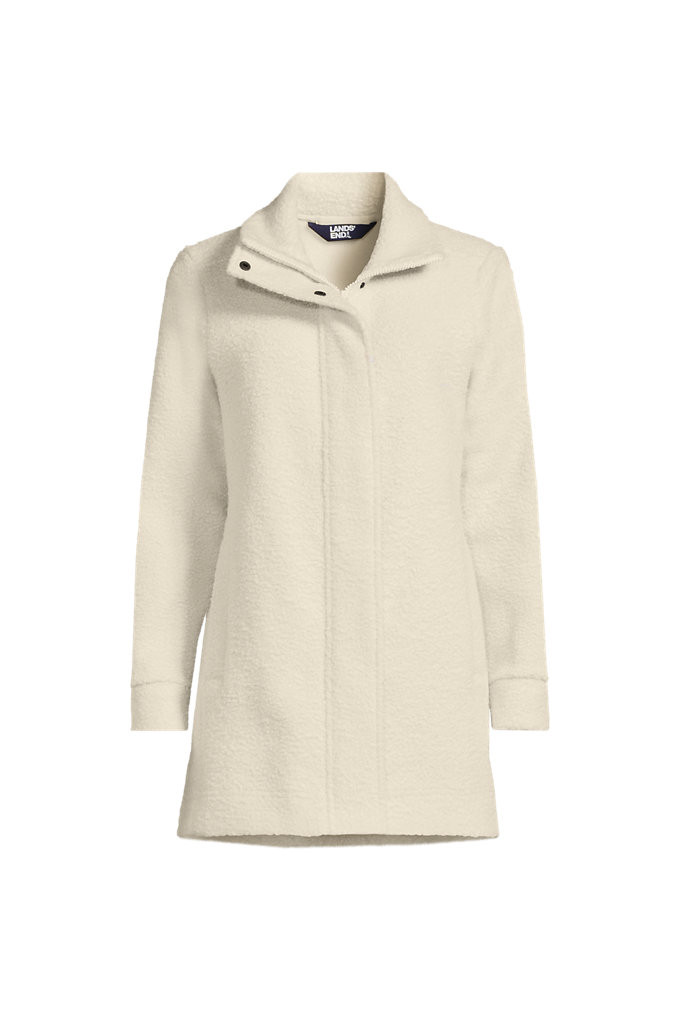 Plus Size Boucle Fleece Coat - Lands' End - Ivory - 1X | Lands' End (US)