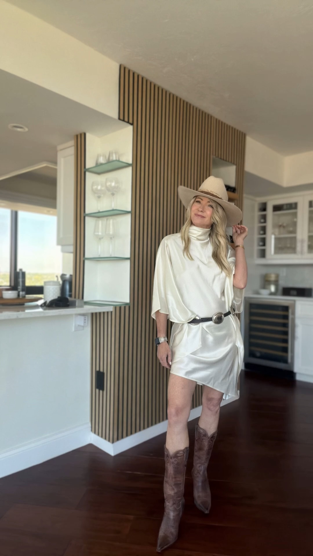 One dress, two completely different looks 🤍
Styled it western-inspired with boots + a hat, then dressed it up with clear heels and a clutch for a more elevated feel. Love versatile pieces that can completely change with accessories. Runs tts

#LTKootd #LTKOver40 #LTKSeasonal