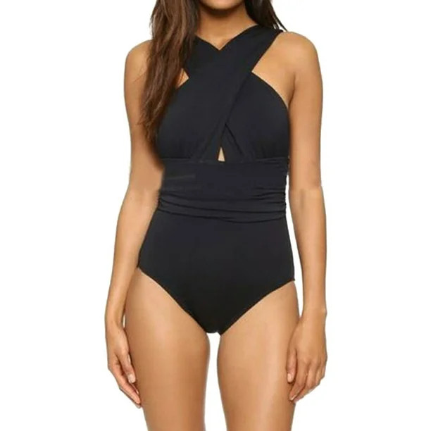 Starvnc Women Summer One Piece Chest Cross Solid Color Bodysuit Bathing Swimsuit | Walmart (US)