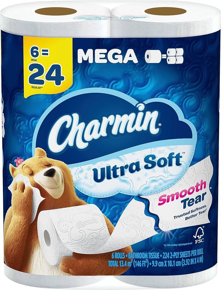 Charmin Ultra Soft Toilet Paper 6 Mega Rolls = 24 Regular Rolls | Amazon (US)