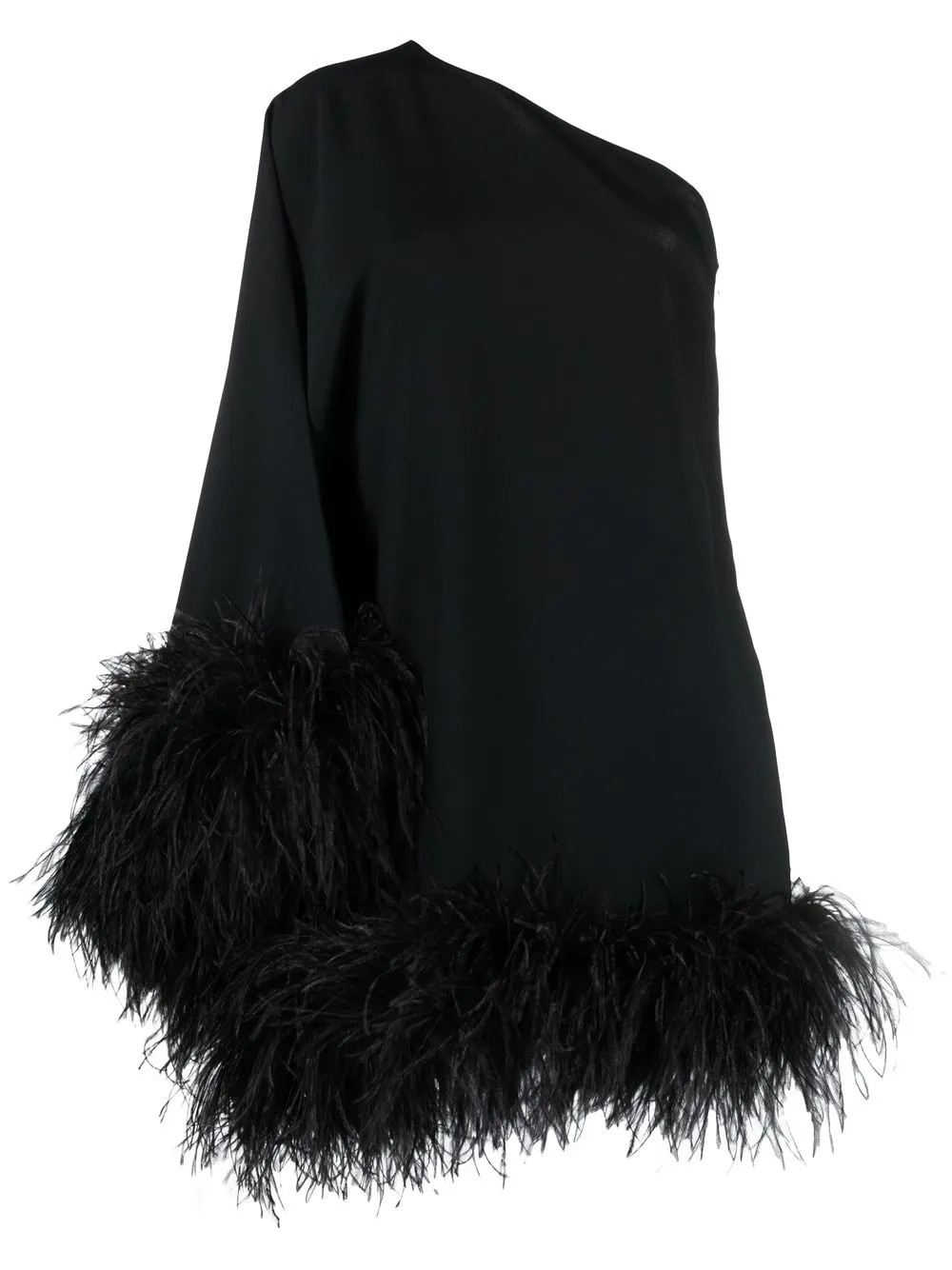 Taller Marmo Piccolo Ubud feather-trim one-shoulder dress - Black | Farfetch Global