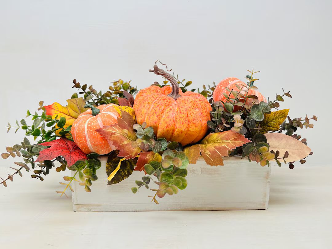 Fall Table Centerpiece, Fall Decor, Thanksgiving Decor, Rustic Fall Table Decor, Pumpkin Floral A... | Etsy (US)