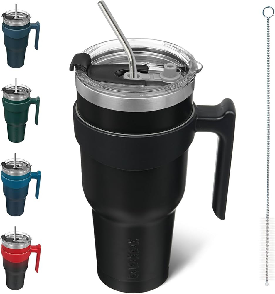 BJPKPK 40 oz Tumbler With Handle And Straw Stainless Steel Travel Mug Insulated Tumbler Cups With... | Amazon (US)