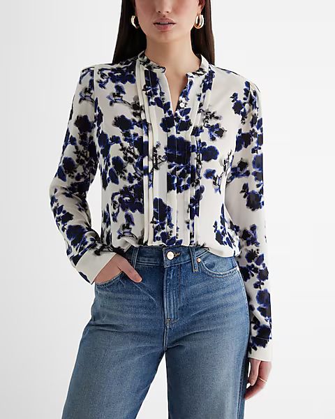 Slim Floral Pleated Portofino Shirt | Express