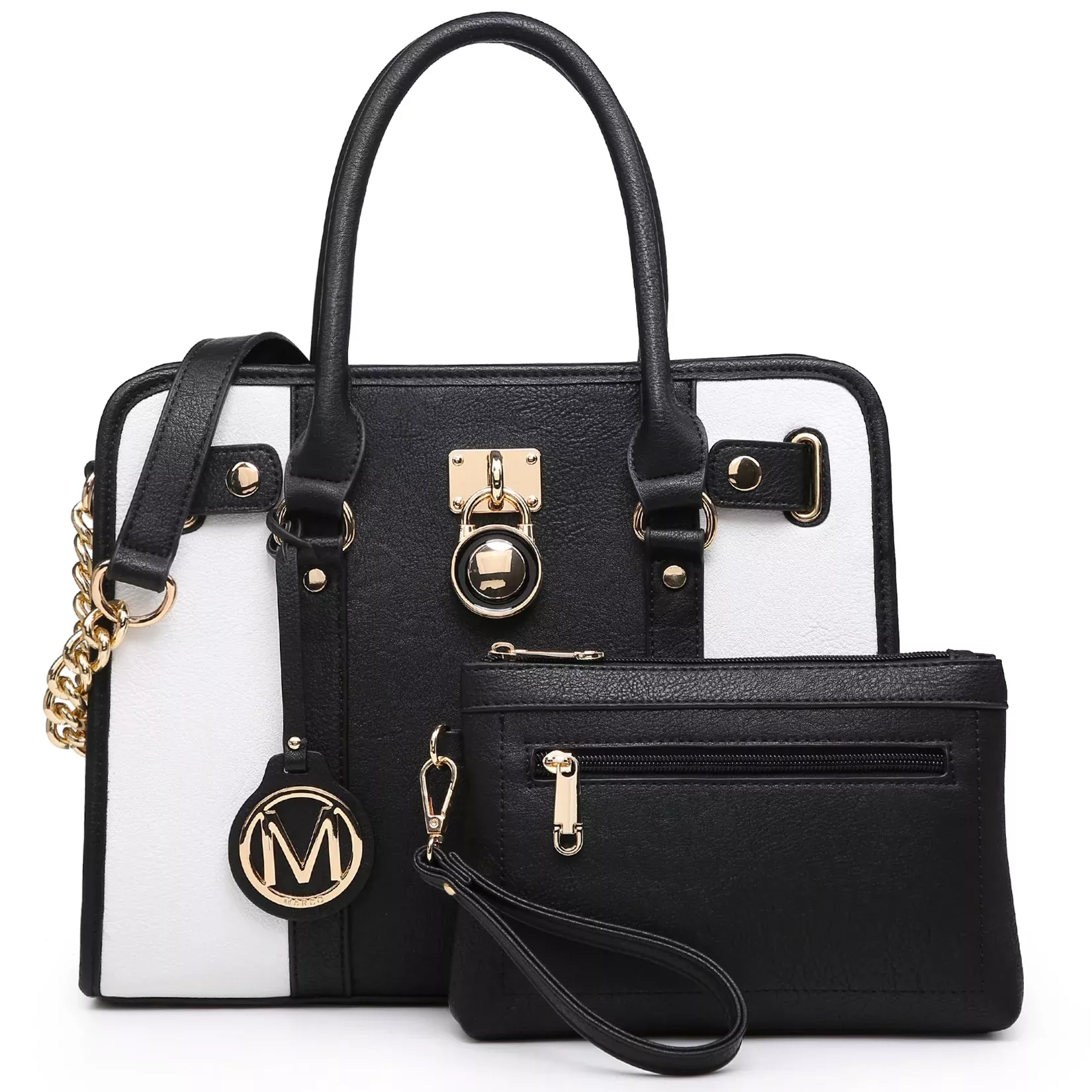 Poppy Vegan Leather Top Handle Satchel Handbag Tote Bag with Wallet & Shoulder Strap 2pcs Set, Women's, Size: Large, Brown