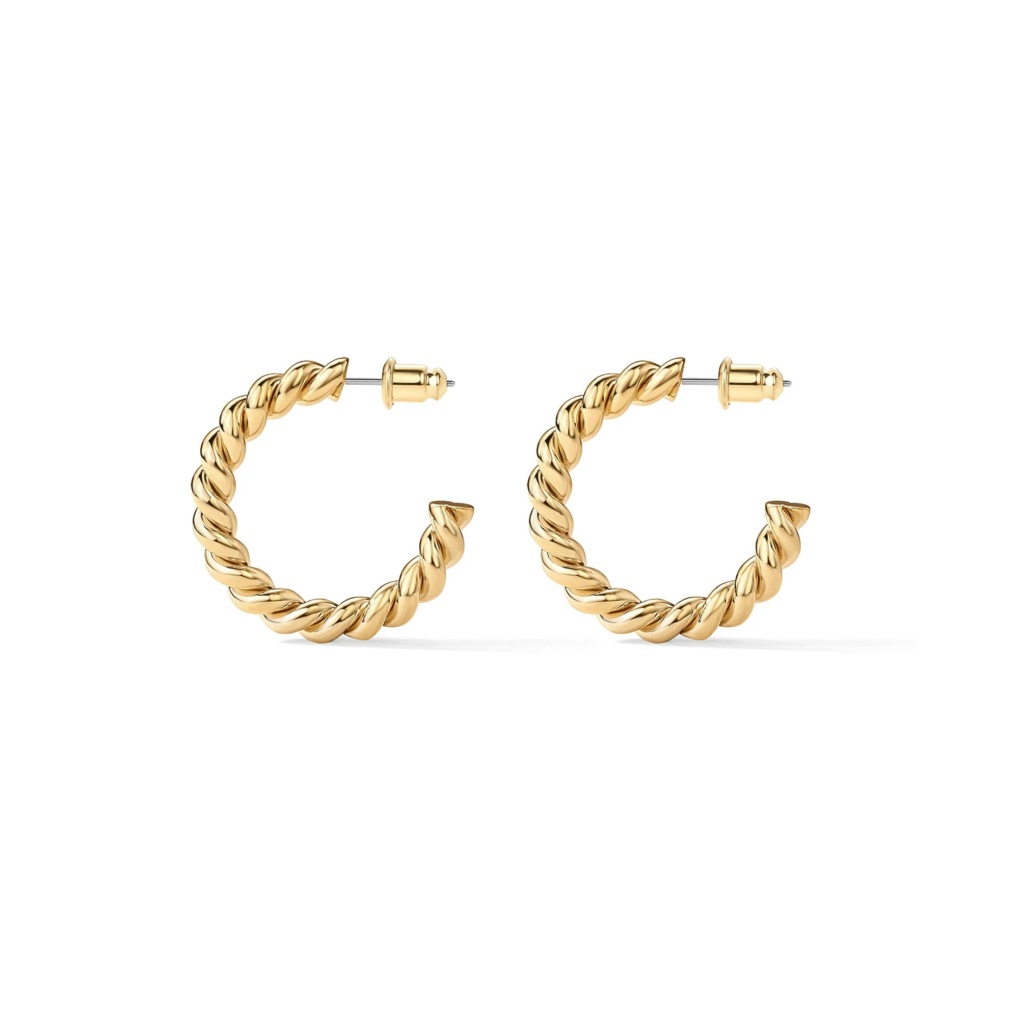 PAVOI 14K Yellow Gold Plated Twisted Rope Round Hoop Earrings | 25 Millimeters Hoop Earrings for ... | Walmart (US)