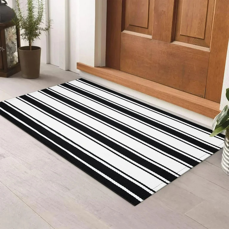 Wonnitar 2x3 Farmhouse Front Door Mat, Machine Washable Black and White Striped Front Door Rug, I... | Walmart (US)