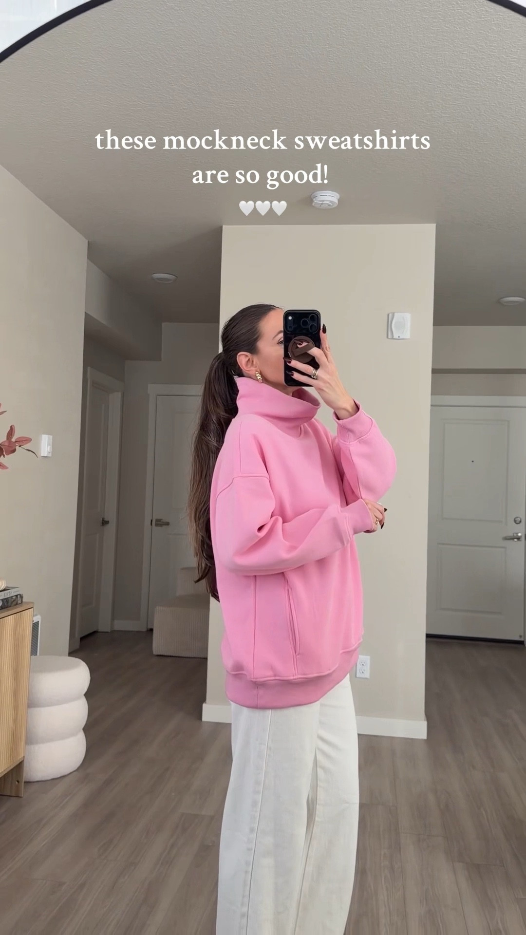 funnel neck sweater.  i'm 5'7 and wearing medium 

got it in four colors to try on .  many more colors available #funnelnecksweater #mocksweater #oversizedsweater