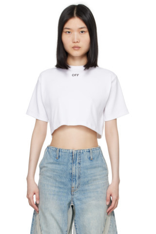 Off-White - White Off Stamp Rib Cropped T-Shirt | SSENSE