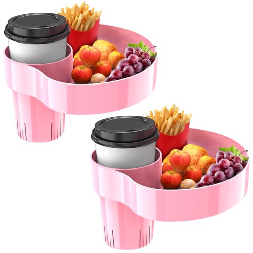 AISHAIDO [2 Packs] Kids Car Seat Tray, Travel Tray with Cup Holder for Toddler, Kids Car Seat Food Snack Tray for Road Trip, Stroller snack tray travel must haves - Pink Color | Amazon (US)