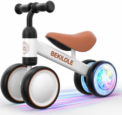 BEKILOLE Baby Balance Bike with Light Up Wheels | Toys for 1 Year Old Boy | 1st Birthday Gift for One Year Old Boy & Girl | 12-36 Month Toddler Bike - White & Brown | Amazon (US)
