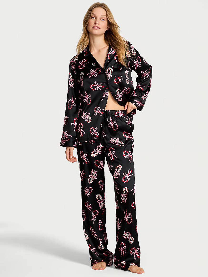 Buy Glazed Satin Long Pajama Set, Pink Iconic Stripes - Order Pajamas Sets online - Victoria's Se... | Victoria's Secret (US / CA )