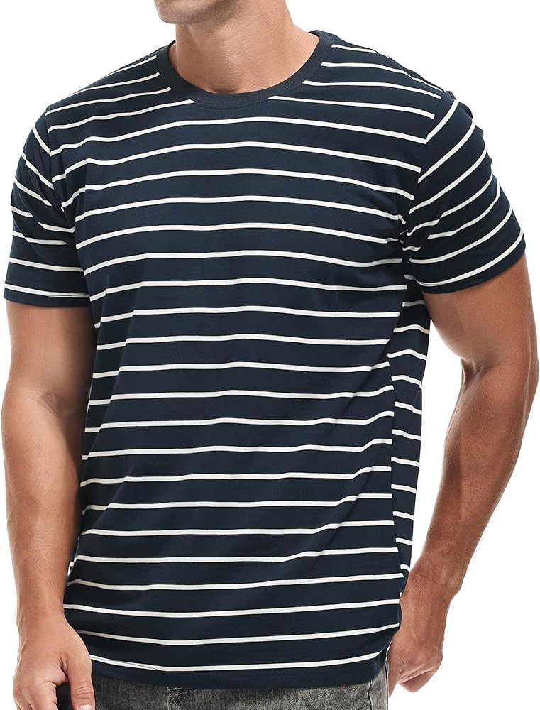 VEIISAR Men's Crewneck Striped T-Shirt Casual Cotton Tees Tops S - XXXL | Amazon (US)