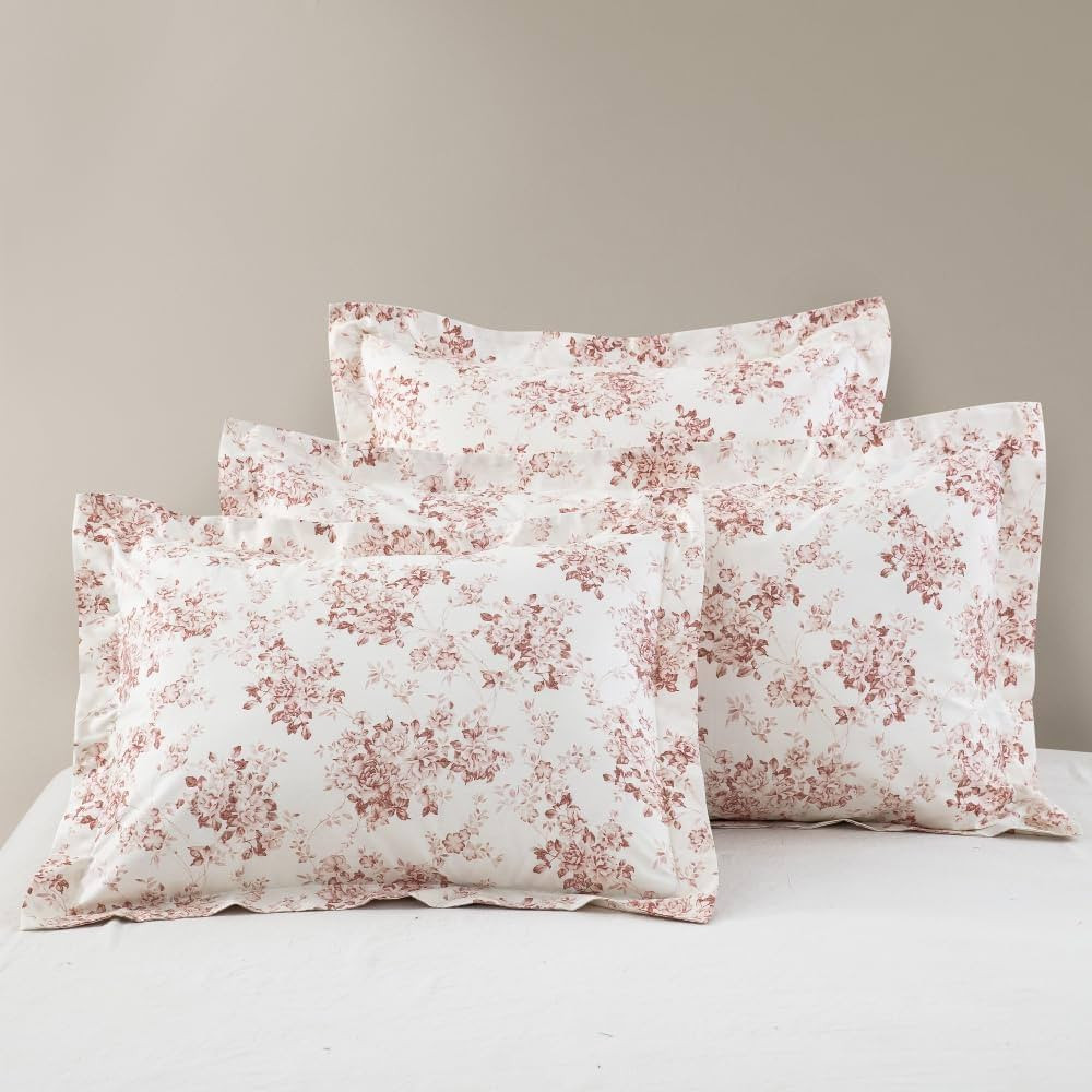 King Size Pillowcases, Cotton Shams Pillow Cover 2 Pieces Set 20"x36", Toile Rose Floral Pattern,... | Amazon (US)