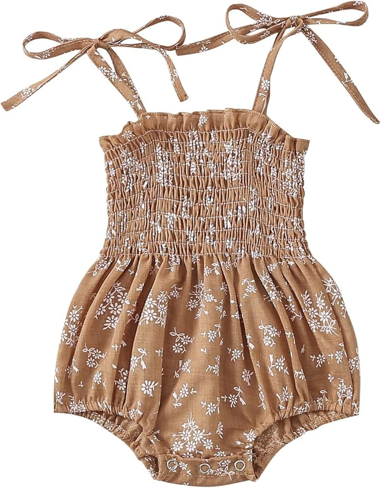 Baby Girls Summer Rompers Dress Newborn Plaid Floral Sunsuit Clothes Jumpsuits Headband Outfits | Amazon (US)