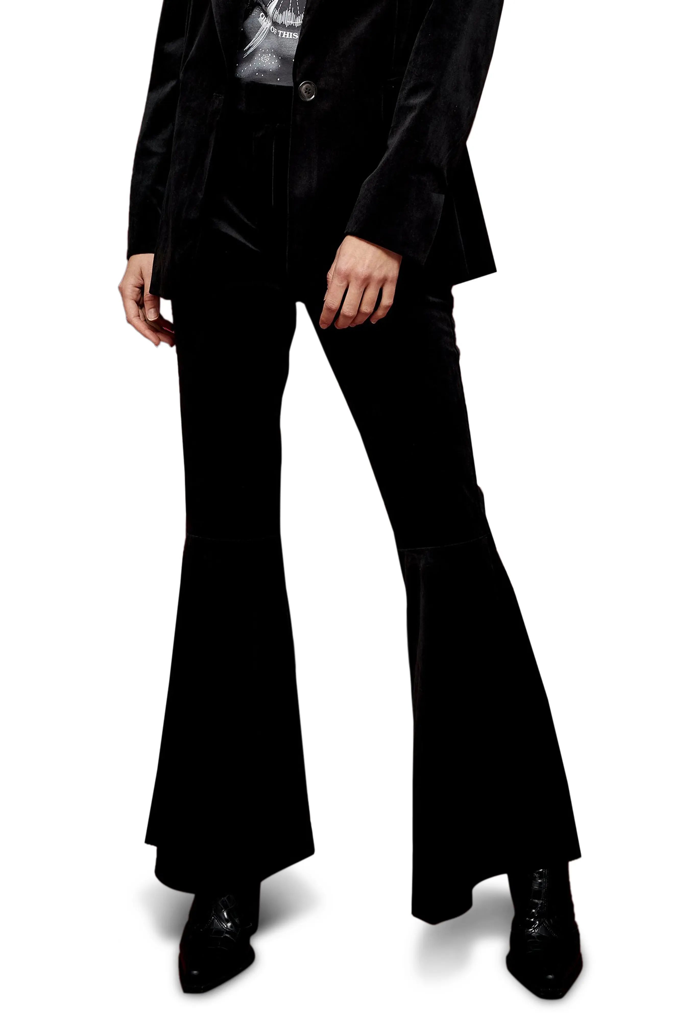 Women's Topshop Flare Velvet Suit Pants, Size 8 US - Black | Nordstrom