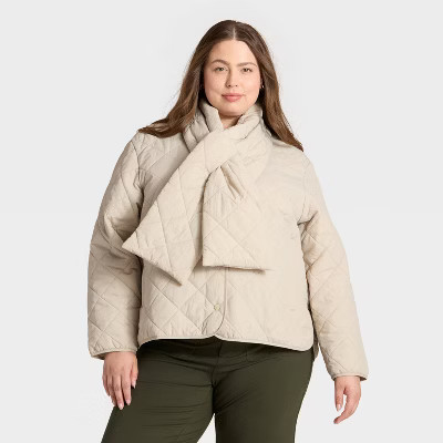 Women's Quilted Scarf Jacket - A New Day™ Gray 2X | Target