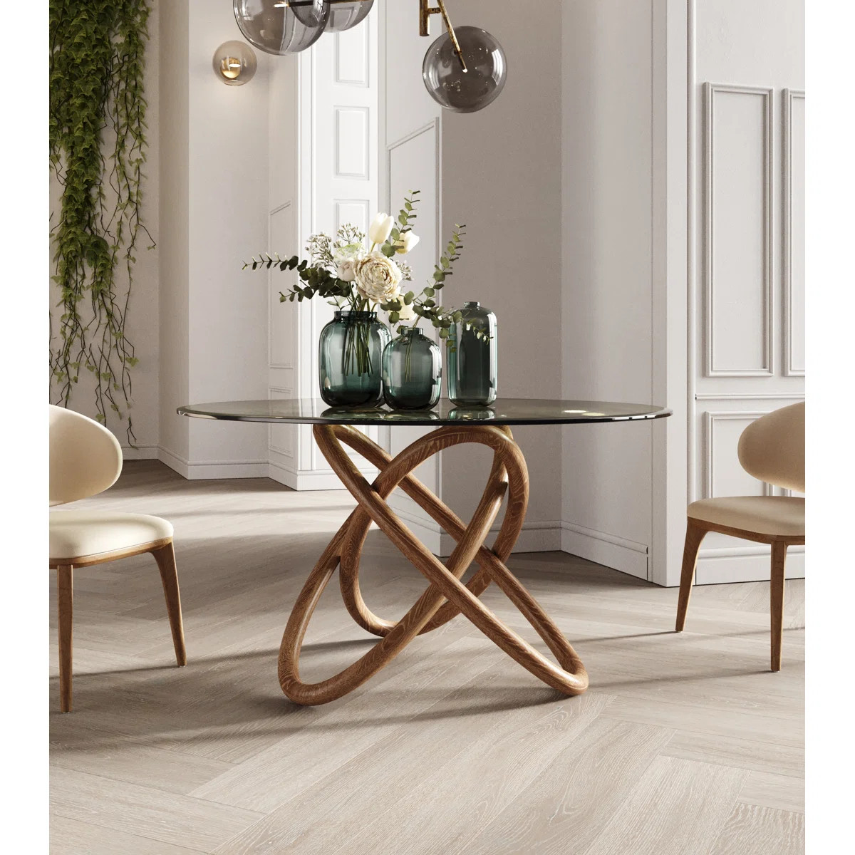 Shirehampton Ash Round Glass Top Solid Wood Base Dining Table | Wayfair North America