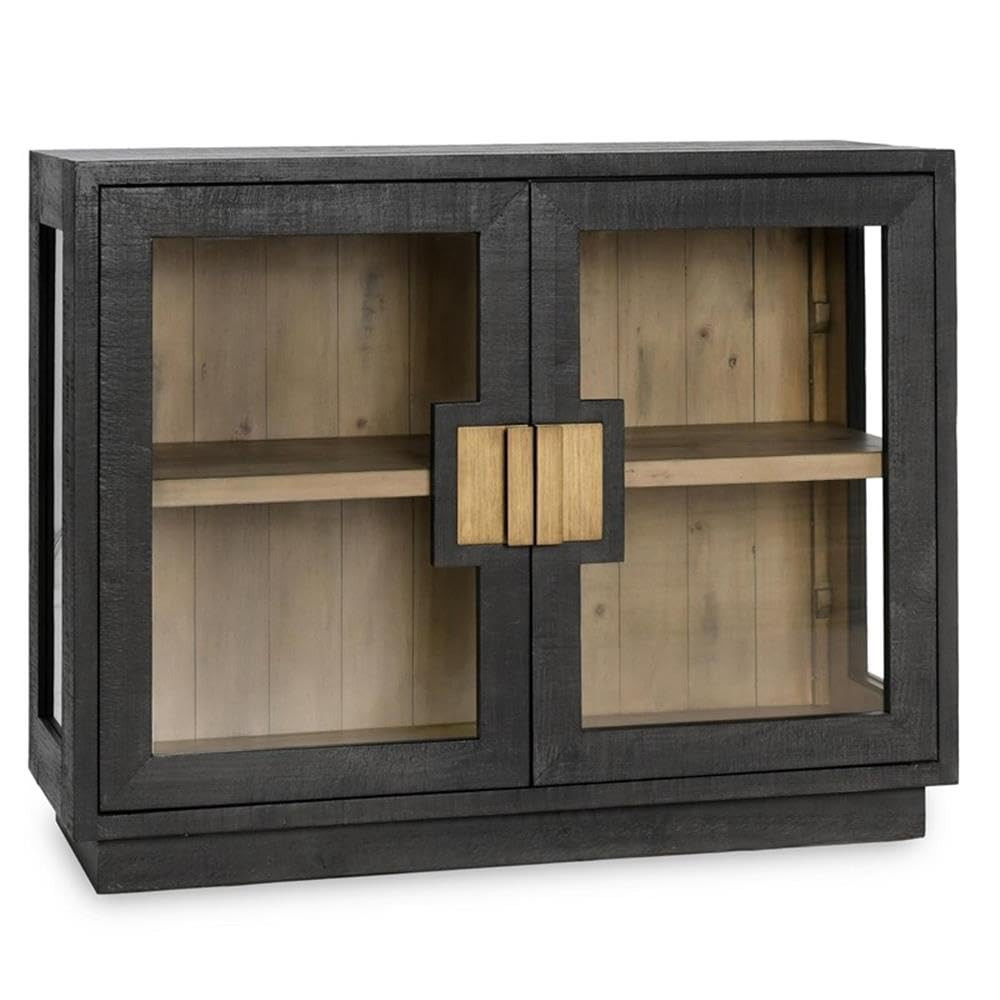 Classic Home Larson 2-Door Glass Reclaimed Pine Wood Cabinet in Black | Amazon (US)