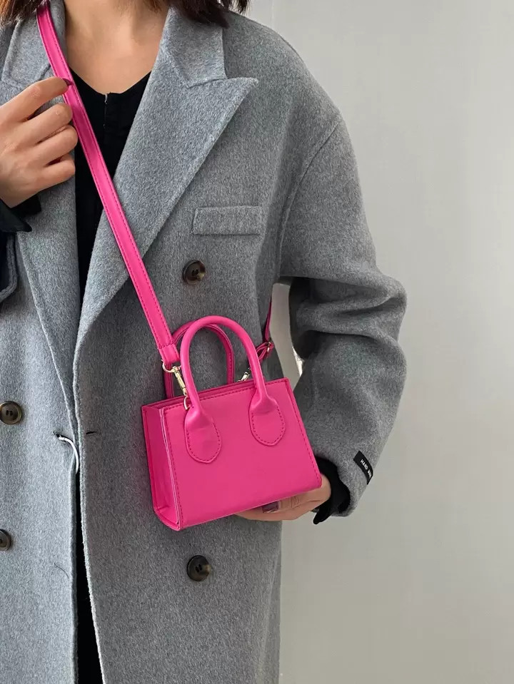 Mini Neon Pink Double Handle Square Bag | SHEIN