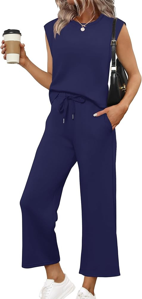 SAMPEEL Two Piece Sets for Women Casual Travel Vacation Outfits Summer Wide Leg Crop Pants Lounge... | Amazon (US)