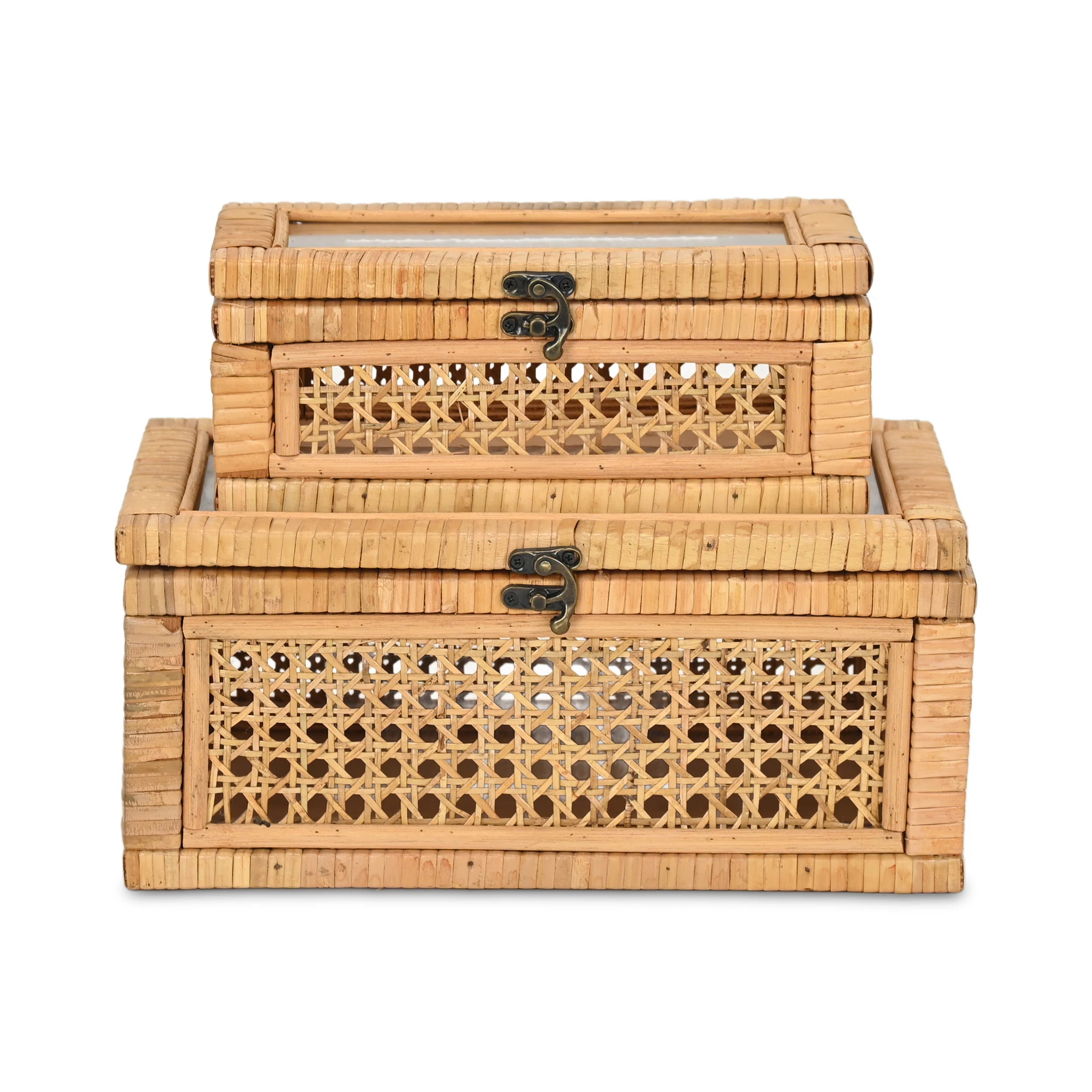 Brielle Set of 2 Rectangular Rattan & Glass Boxes | Wayfair North America