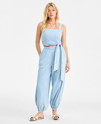 Women's Chambray Front-Tie Top & Pull-On Pants, Macy's Exclusive | Macy's