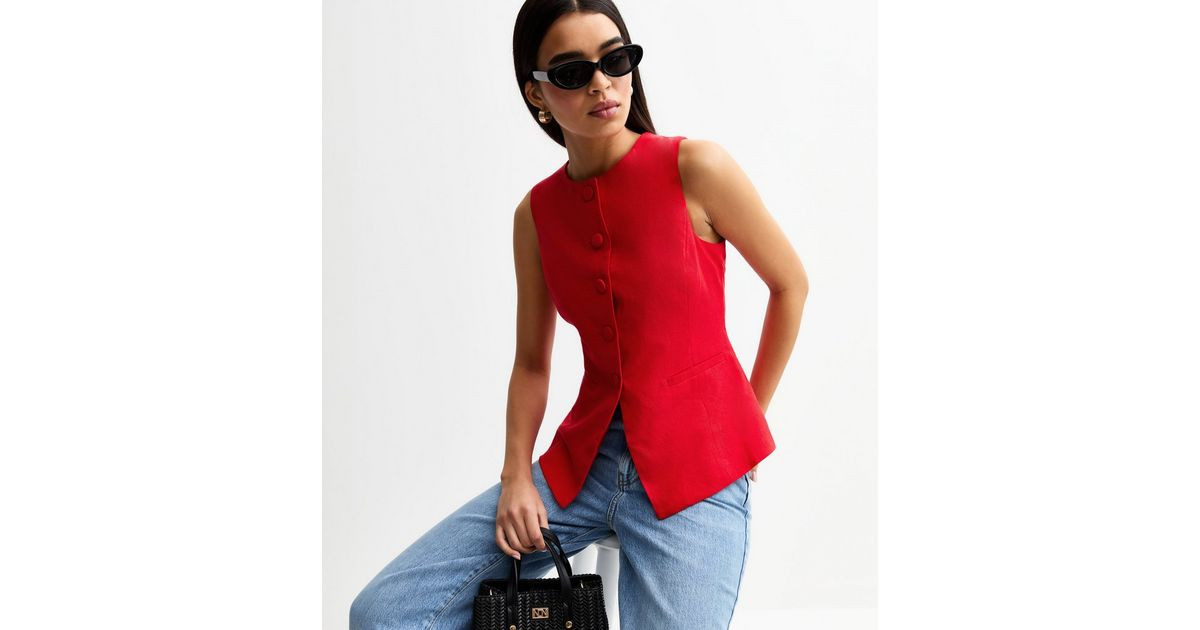Red Crew Neck Linen Blend Waistcoat
						
						Add to Saved Items
						Remove from Saved Items | New Look (UK)