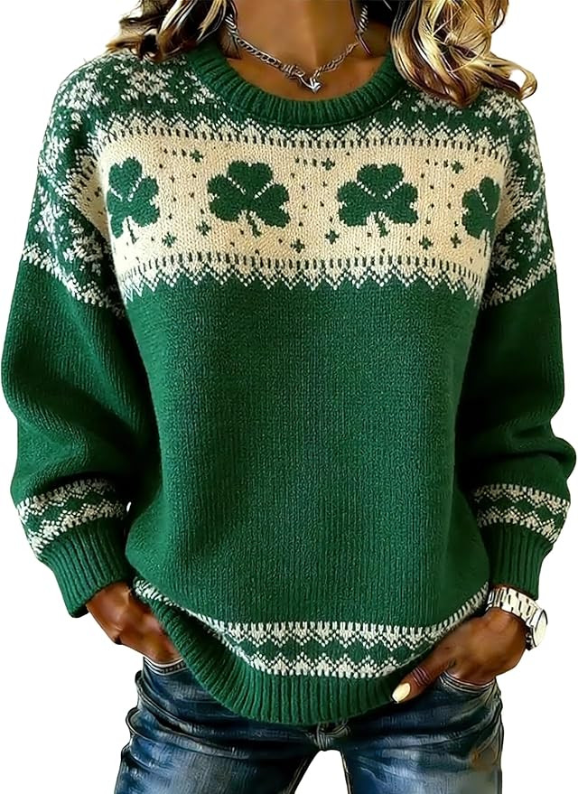 Women's St. Patrick's Day Knitted Sweater Shamrock St. Patrick's Day Top | Amazon (US)