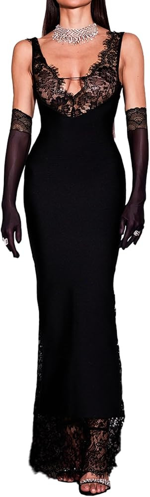 Maxi Black Lace Dress Sexy Bandage Dress | Amazon (US)
