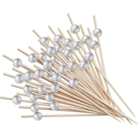 GUSTO [200 Count] Cocktail Picks & Food Toothpicks - 4.7 Inch Wooden Pick Skewers for Drinks & Appetizers - Fancy Silver Pearl | Walmart (US)