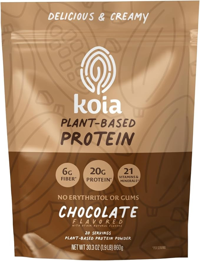 Koia Plant Based Protein Powder, Chocolate, 20g Protein, 3g Sugar, 6g Prebiotic Fiber, Pre & Post... | Amazon (US)