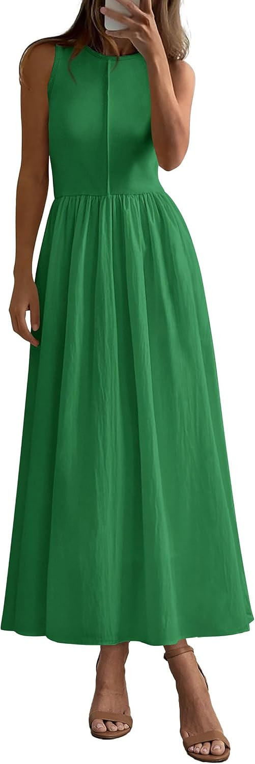 PRETTYGARDEN Pleated Maxi Dresses for Women with Pockets | Amazon (US)