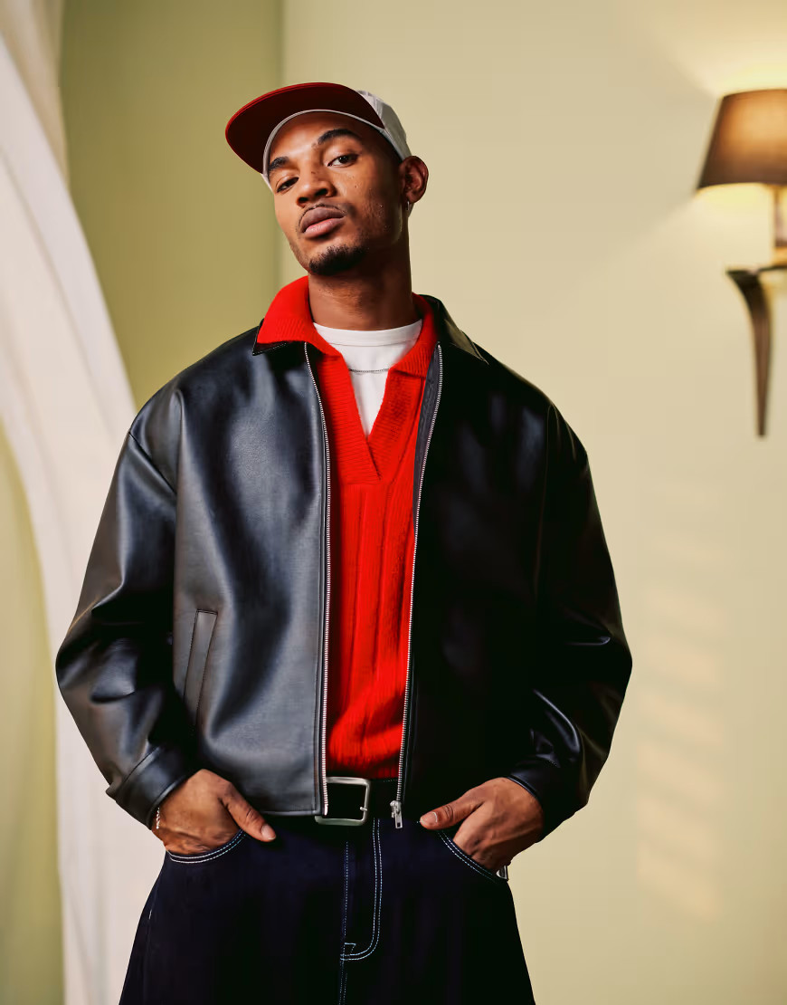 ASOS DESIGN jacket in faux leather in black | ASOS (Global)