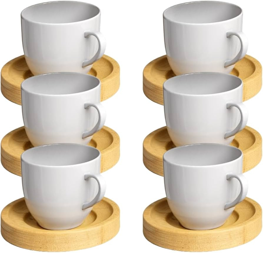 Jogo 6 Xicara Cafe Colorida Porcelana Pires Madeira 95ml - Mundo Da Porcelana (Branca) | Amazon (BR)