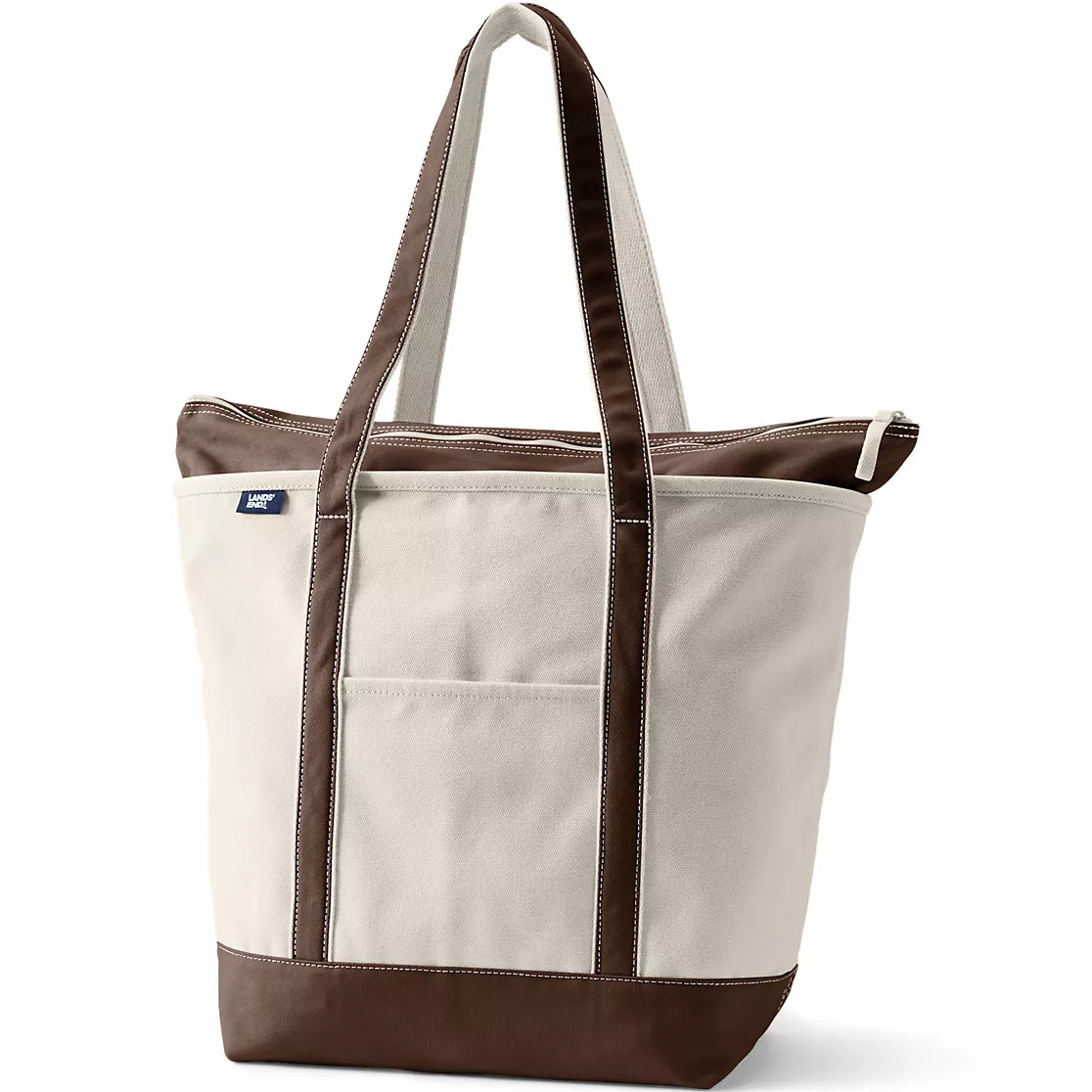 Large 5 Pocket Zip Top Long Handle Canvas Tote Bag | Lands' End (US)