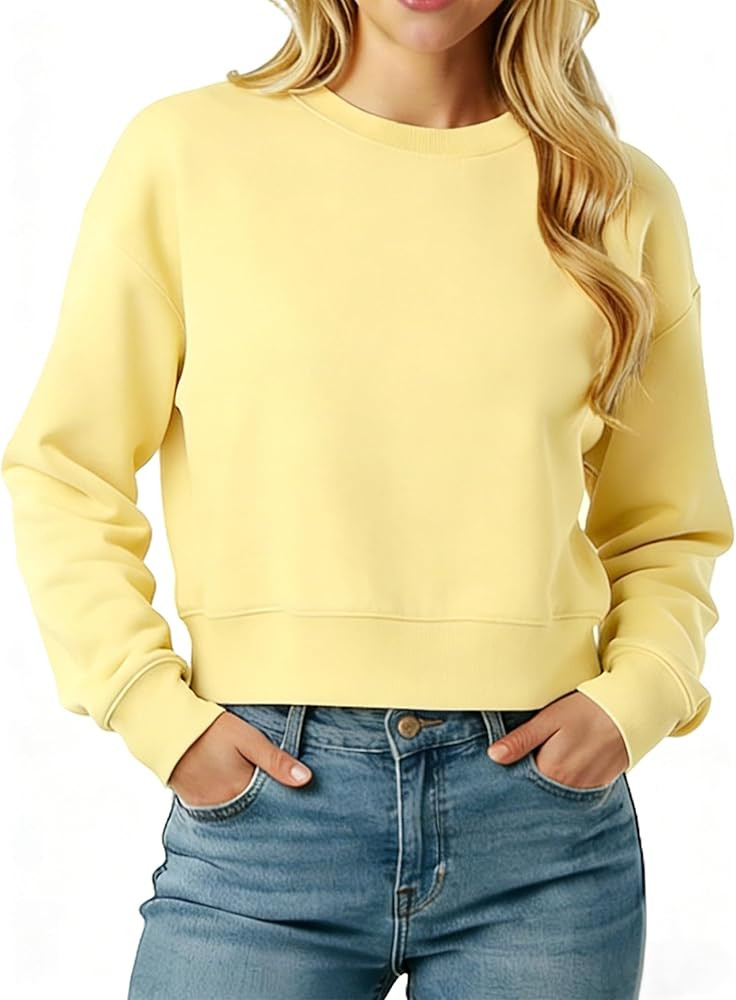 LETSEE Cropped Sweatshirt for Women Oversized Crewneck Cotton Long Sleeve Crop Pullover Casual Li... | Amazon (US)