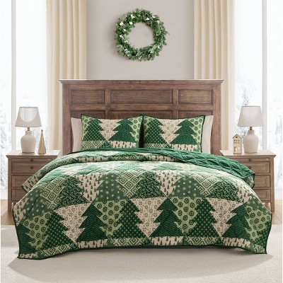 Hallmark Flannel Tree Print Quilt Set Green | Target
