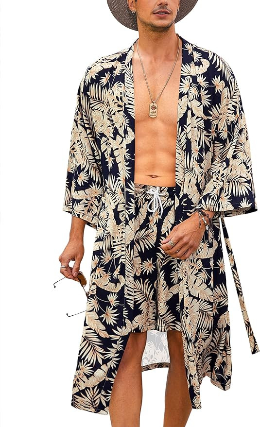 COOFANDY Men Lightweight 2 Piece Kimono Robe with Shorts Japanese 3/4 Sleeve Robes Casual Open Fr... | Amazon (US)
