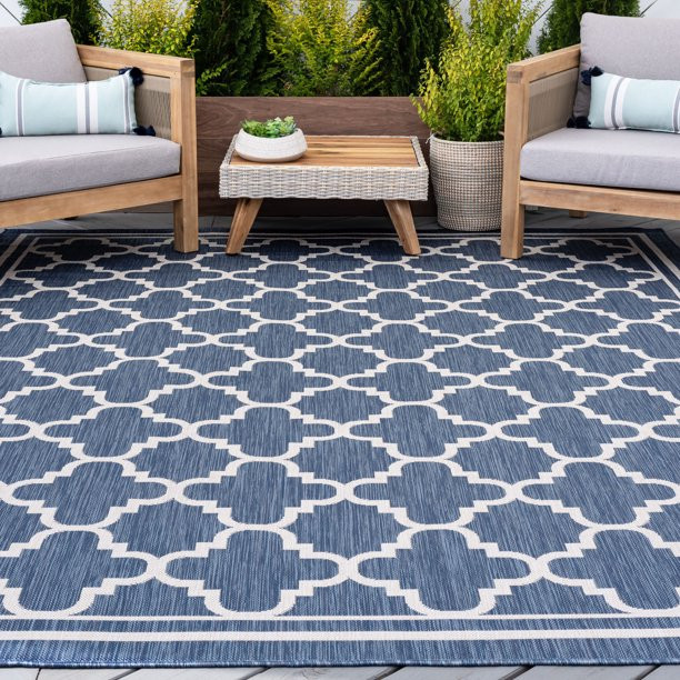 Transitional 8x10 Area Rug (7'10'' x 10'2'') Geometric Blue, Cream Indoor Outdoor Rectangle Easy ... | Walmart (US)