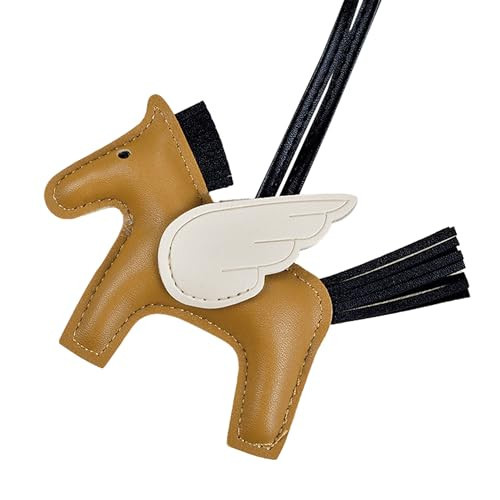 Horse Bag Charm, Leather PU Bags Charm for Women Girls Ladies, Pony Keychain Pendant for Crossbody Shoulder Backpacks Canvas Handbags Tote Bag Designer Car Hanging Accessories, Brown with White Wing | Amazon (US)