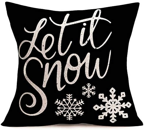 Smilyard Let It Snow Black Throw Pillow Covers Christmas Xmas Snowflake Outdoor Decor Cotton Line... | Amazon (US)